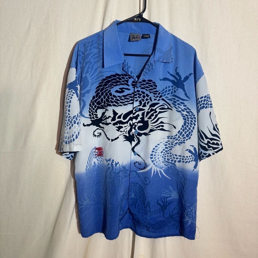Authentic shaolin // blue Dragon Print Men's Shirt size large ap2